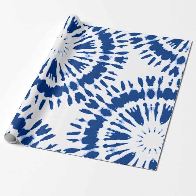 Indigo Blue Tie Dye Wrapping Papprare Presentpapper (Utrullad)