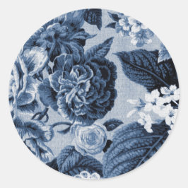 Indigo Blue Vintage Blommigt Toile No.1 Runt Klistermärke