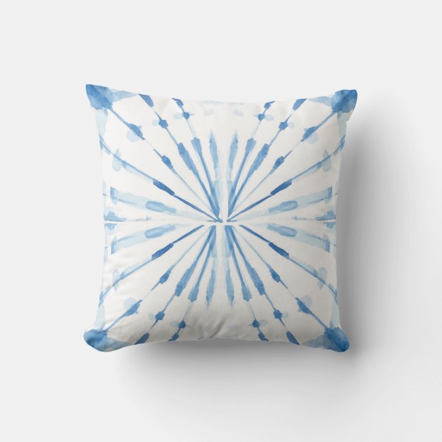 Indigo blue water sunburst shibori mönster kudde (Framsida)