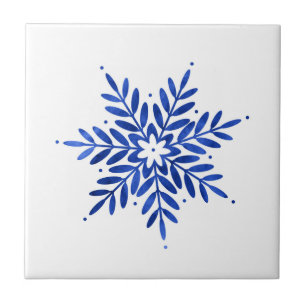 Indigo Blue Watercolor Abstrakt Snowflake Kakelplatta