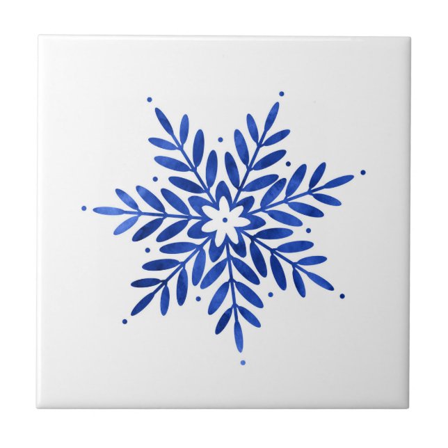 Indigo Blue Watercolor Abstrakt Snowflake Kakelplatta (Framsidan)
