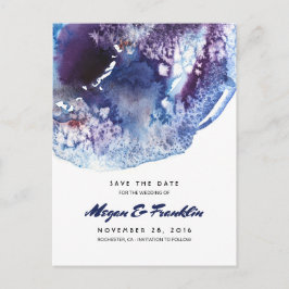 Indigo Blue Watercolor Crystals Spara datumet Meddelande Vykort