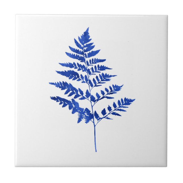 Indigo Blue Watercolor Fern Löv Kakelplatta (Framsidan)