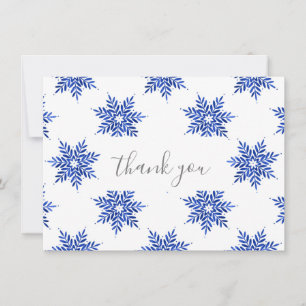 Indigo Blue Watercolor Snowflake Mönster Tack Kort