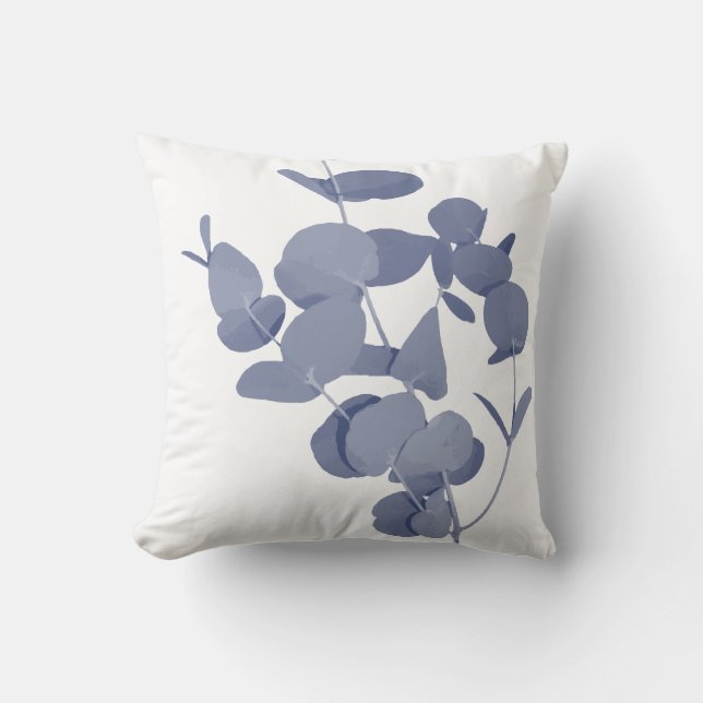 Indigo Blue White Eucalyptus Herb Botanical Print Kudde (Framsida)
