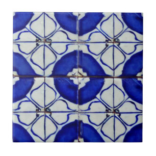 Indigo Blue white geometric art moroccan mosaic Kakelplatta