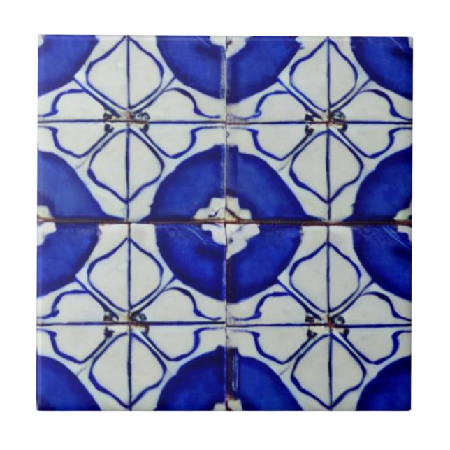 Indigo Blue white geometric art moroccan mosaic Kakelplatta (Framsidan)