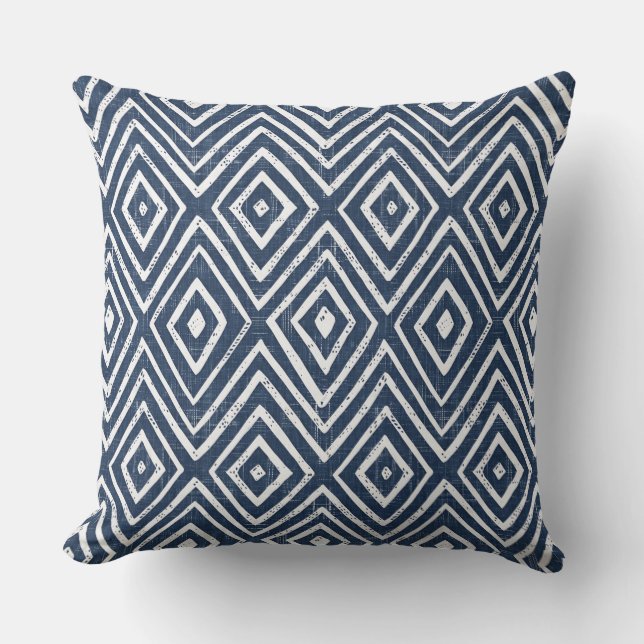 Indigo Blue & White Geometric Dekorativ kudde (Framsida)