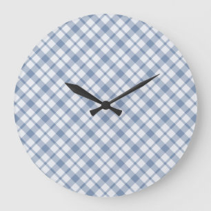 Indigo Blue, White Preppy Checkack Round Wall Cloc Stor Klocka