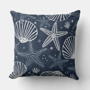Indigo Blue & White Starfish Dekorativ kudde