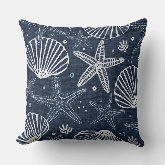 Indigo Blue & White Starfish Dekorativ kudde (Framsida)