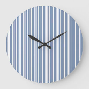 Indigo Blue White Ticking Rand Round Wall Clock Stor Klocka