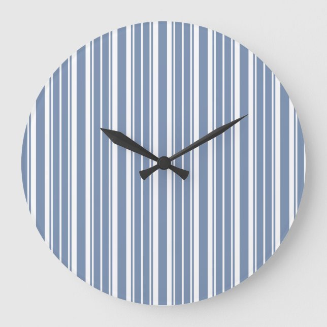 Indigo Blue White Ticking Rand Round Wall Clock Stor Klocka (Framsida)