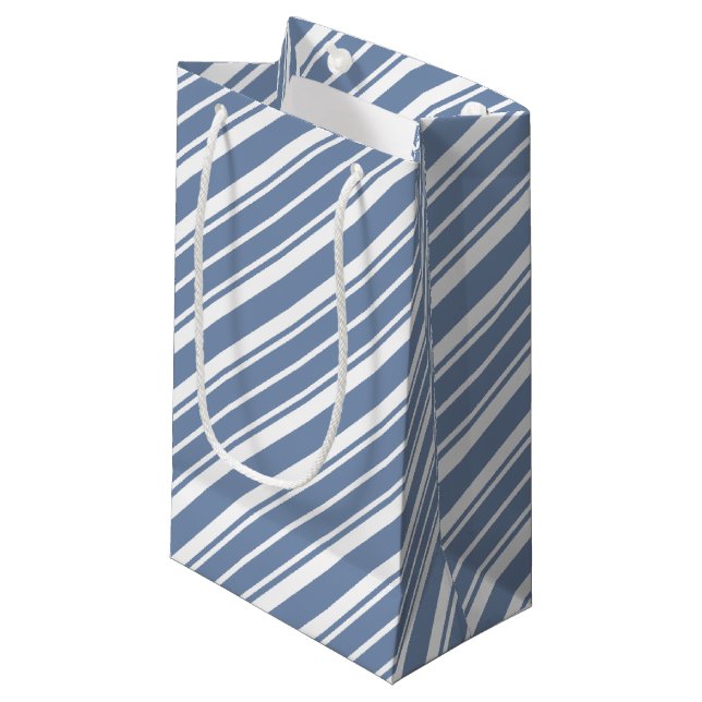 Indigo Blue, White Ticking Stripe Small Gift Bag (Framsidan Vinklad)