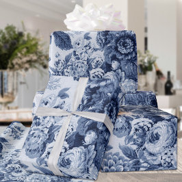 Indigo Blue & White Vintage Blommigt Toile No. 3 Presentpapper