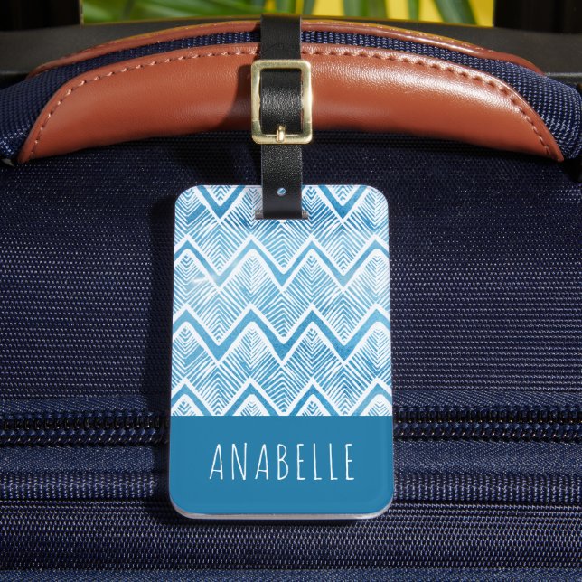 Indigo Boho Chevron Monogrammed Bagagebricka (Framsida Insitu 2)