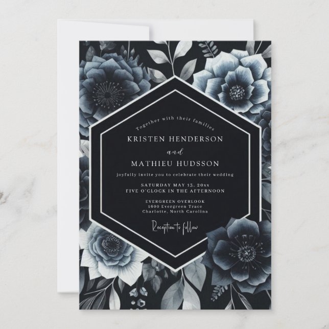 Indigo Botanical Romantic Wedding Inbjudningar (Framsida)