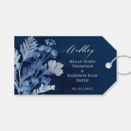 Indigo Botanical Watercolor Bröllop Presentetikett