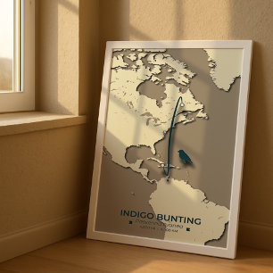 Indigo Bunting Migration Karta - Minimalistisk Vin Poster
