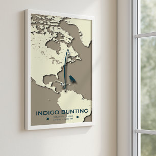 Indigo Bunting Migration Karta - Minimalistisk Vin Poster