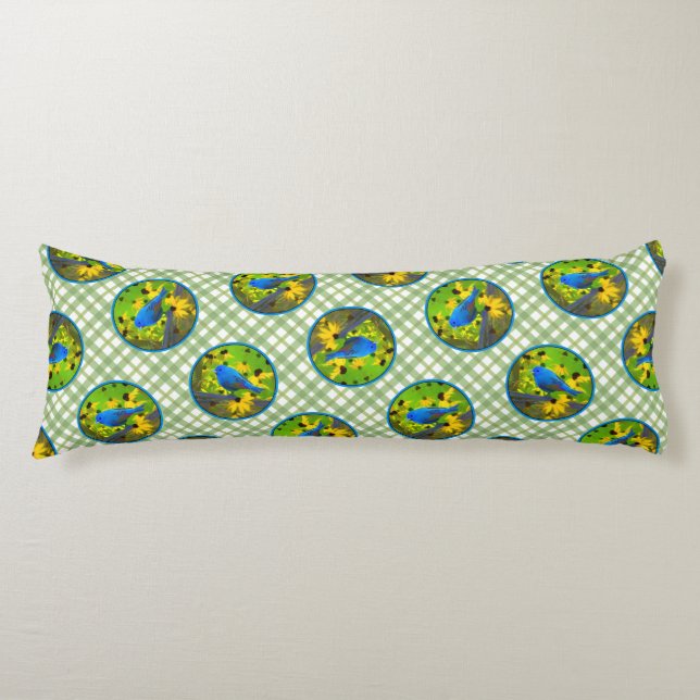 Indigo Bunting on Fence Painting Original Bird Art Kroppskudde (Framsidan)