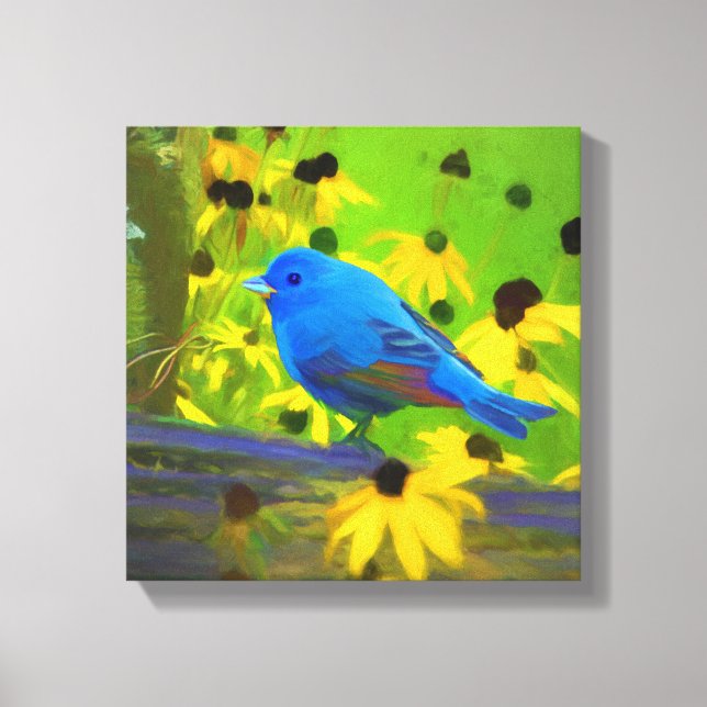 Indigo Bunting Painting - Original Bird Art Canvastryck (Framsida)