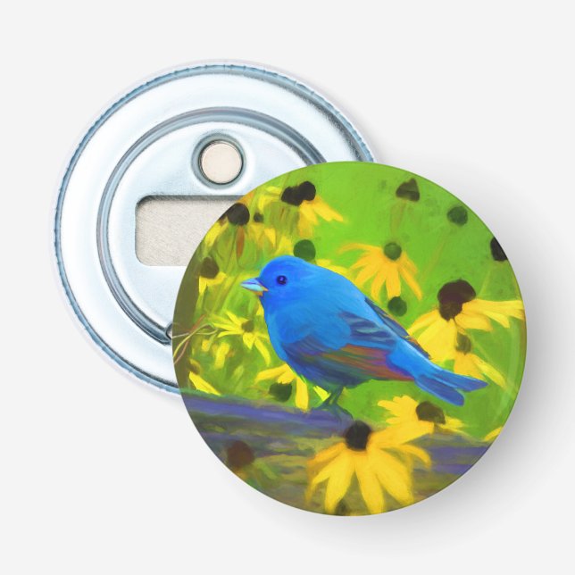 Indigo Bunting Painting - Original Bird Art Flasköppnare (Framsidan)