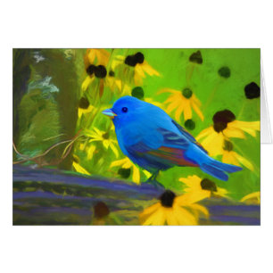 Indigo Bunting Painting - Original Bird Art Hälsningskort