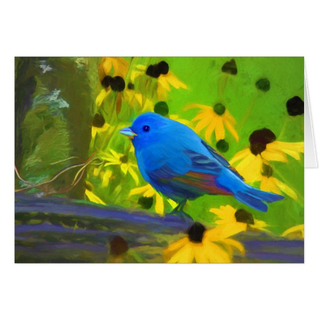 Indigo Bunting Painting - Original Bird Art Hälsningskort (Framsidan Horizontal)
