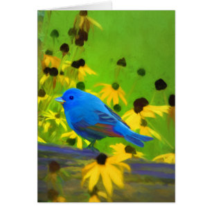 Indigo Bunting Painting - Original Bird Art Hälsningskort