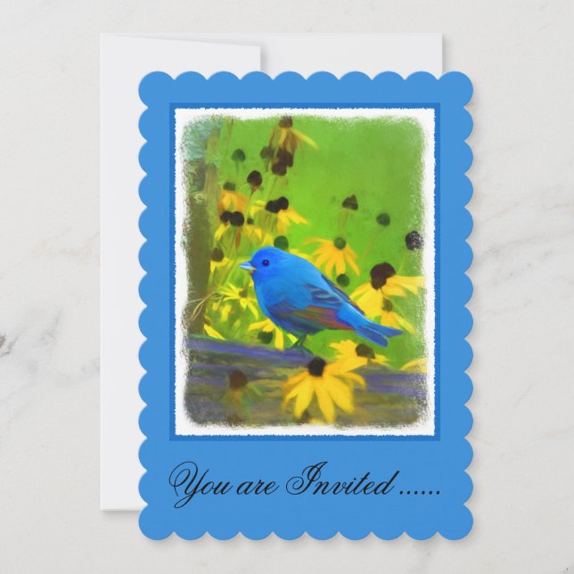 Indigo Bunting Painting - Original Bird Art Inbjudningar (Framsida)