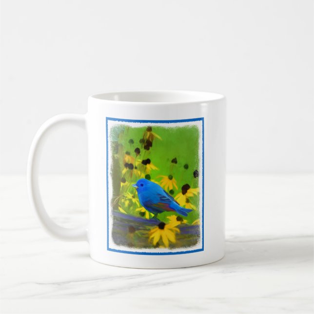 Indigo Bunting Painting - Original Bird Art Kaffemugg (Vänster)