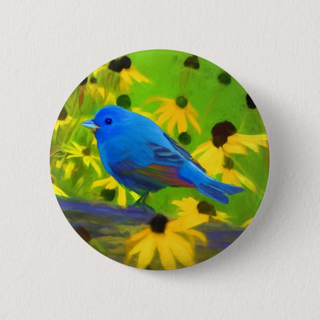 Indigo Bunting Painting - Original Bird Art Knapp (Framsida)