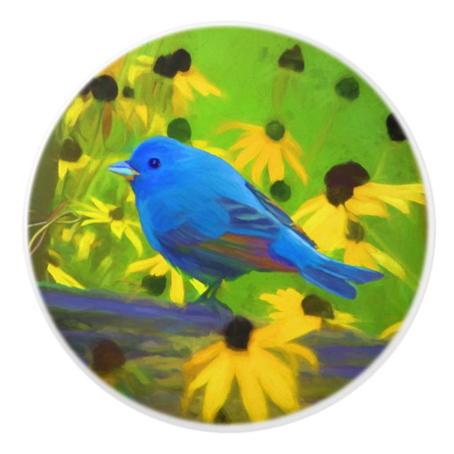 Indigo Bunting Painting - Original Bird Art Knopp (Framsidan)