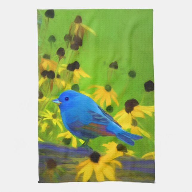 Indigo Bunting Painting - Original Bird Art Kökshandduk (Vertikal)