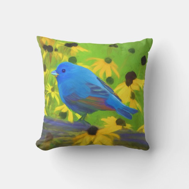 Indigo Bunting Painting - Original Bird Art Kudde (Framsida)