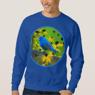 Indigo Bunting Painting - Original Bird Art Lång Ärmad Tröja
