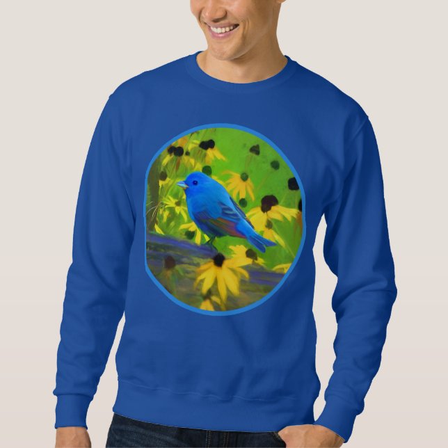 Indigo Bunting Painting - Original Bird Art Lång Ärmad Tröja (Framsida)