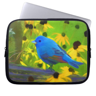 Indigo Bunting Painting - Original Bird Art Laptop Fodral