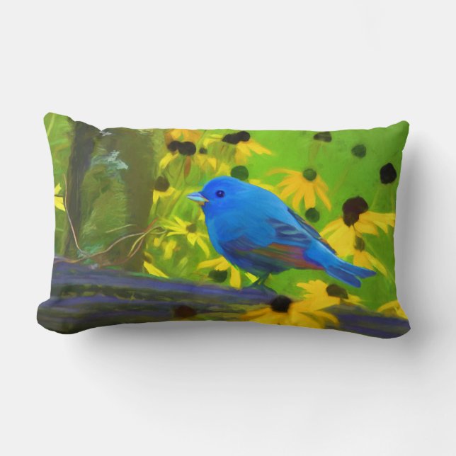 Indigo Bunting Painting - Original Bird Art Lumbarkudde (Framsida)