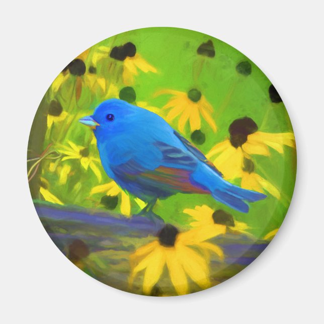 Indigo Bunting Painting - Original Bird Art Magnet (Framsidan)