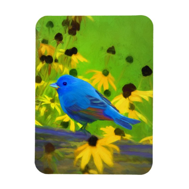 Indigo Bunting Painting - Original Bird Art Magnet (Vertikal)