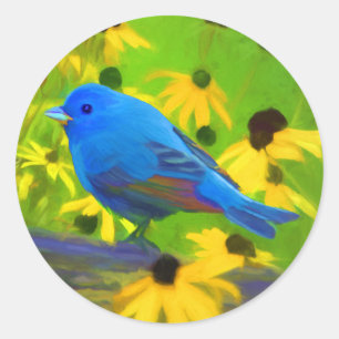 Indigo Bunting Painting - Original Bird Art Runt Klistermärke