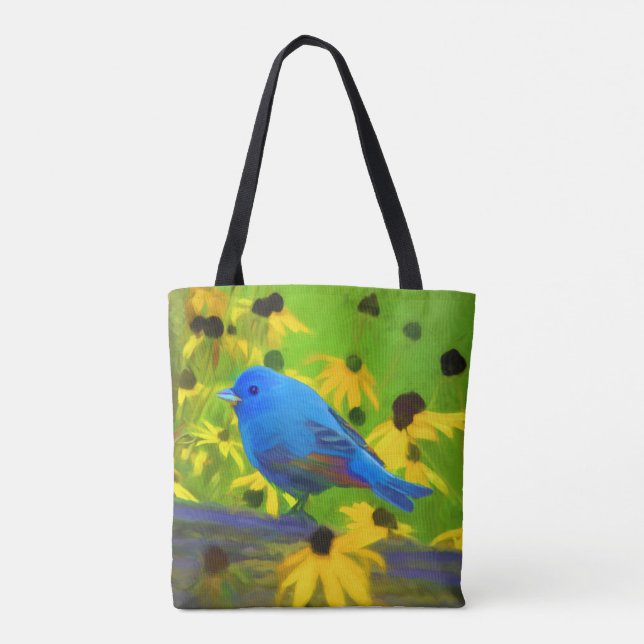 Indigo Bunting Painting - Original Bird Art Tygkasse (Baksida)