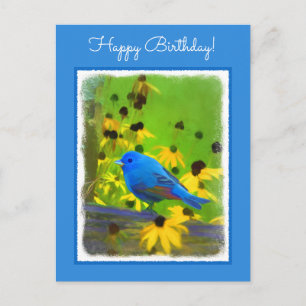 Indigo Bunting Painting - Original Bird Art Vykort