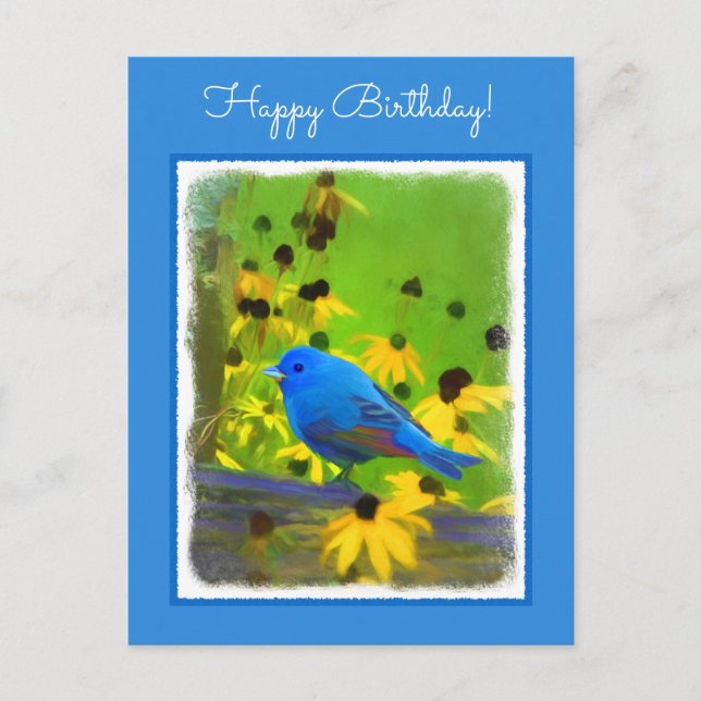 Indigo Bunting Painting - Original Bird Art Vykort (Framsida)