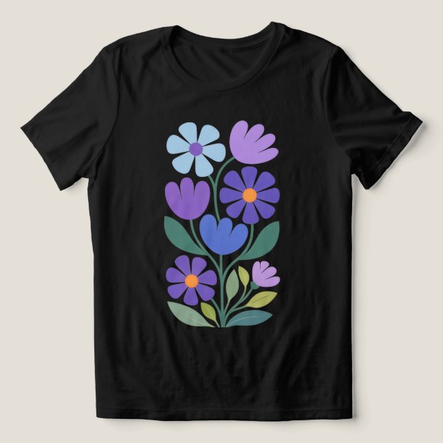 Indigo Charm Dam Abstract Blommig T‑Shirt T Shirt (Design Framsida)
