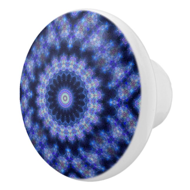 Indigo Cobalt Blue Mandala Abstrakt Patterned Knob Knopp (Höger)