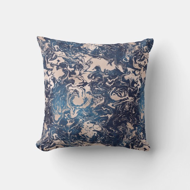 Indigo Cream Marble Mönster Indigo Glitter Reverse Kudde (Framsida)