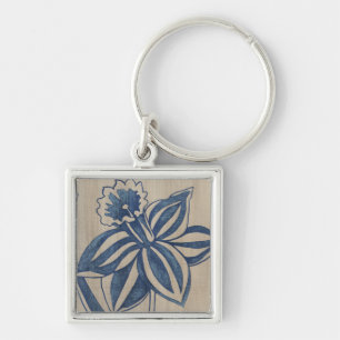 Indigo Daffodil Fyrkantig Silverfärgad Nyckelring